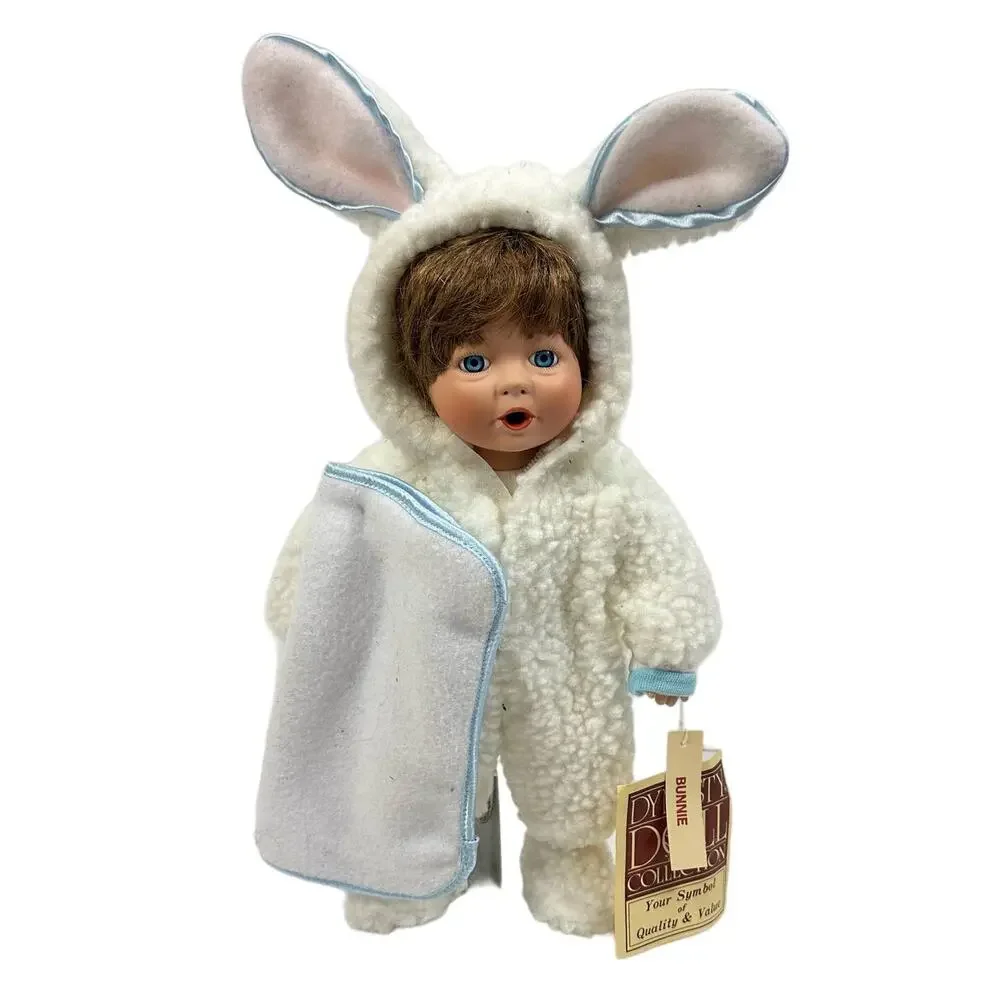 NEW Dynasty Doll Collection Bunnie Porcelain Boy Easter Outfit Pajamas Blanket